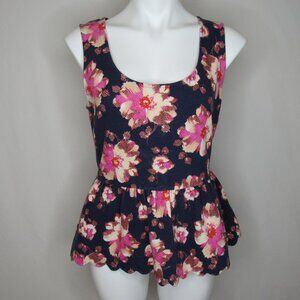 Anthropologie Postmark CLOVELLY Floral Peplum Top Peek a Boo Back Women's M